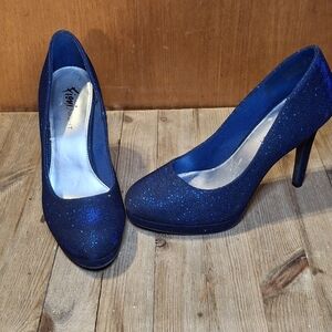 Fioni Night, blue sparkly heels, 8.5